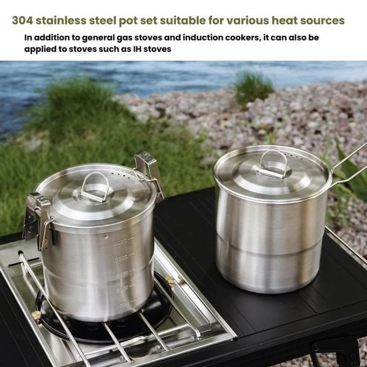 CLS Handle 3000ml 16cm Heightened Outdoor Pots 304 Stainless Steel Outdoor Cooking Kettles