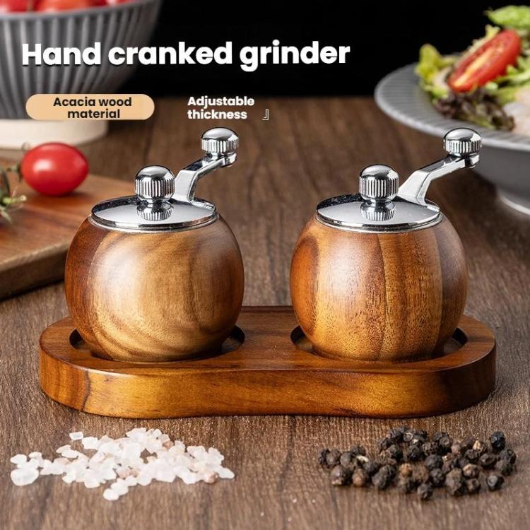Double+Base Ball Pepper Mill Hand-Crank Mini Ceramic Core Multi-Purpose Grinder