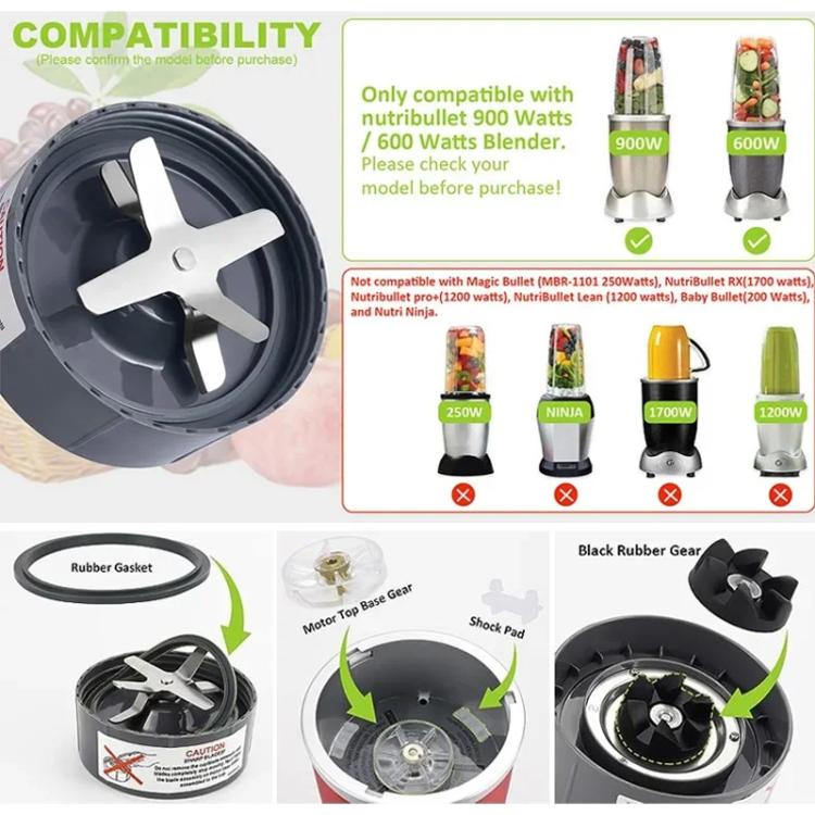 11 In 1 Kit 24 oz Cup For Nutribullet 600W 900W Replacement Parts Blender Blade Base, Drive Socket, Seals