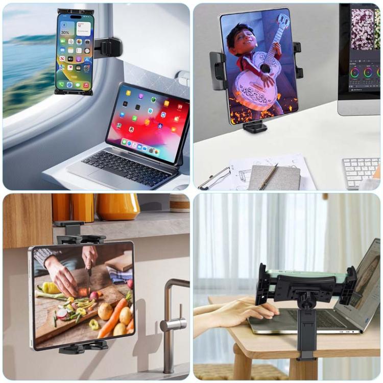 Multifunctional Travel Mobile Phone Tablet Desktop Stand Rotating Fixed Clip - Black