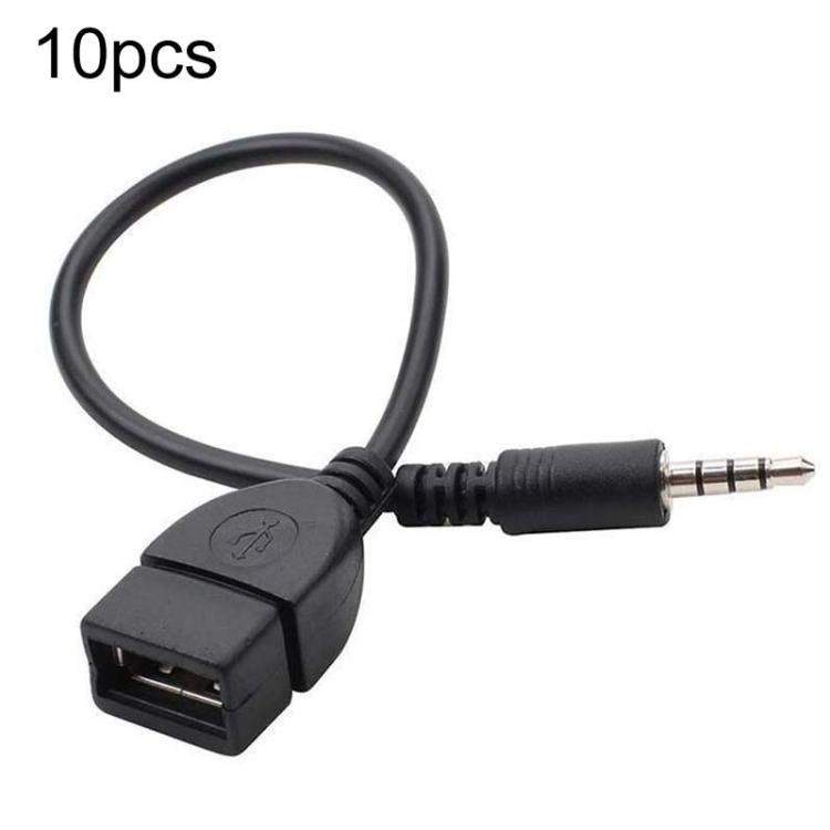 10pcs 3.5mm Male Round Head To USB 2.0 Female USB Disk Car MP3 Data Transmission Cable - Black