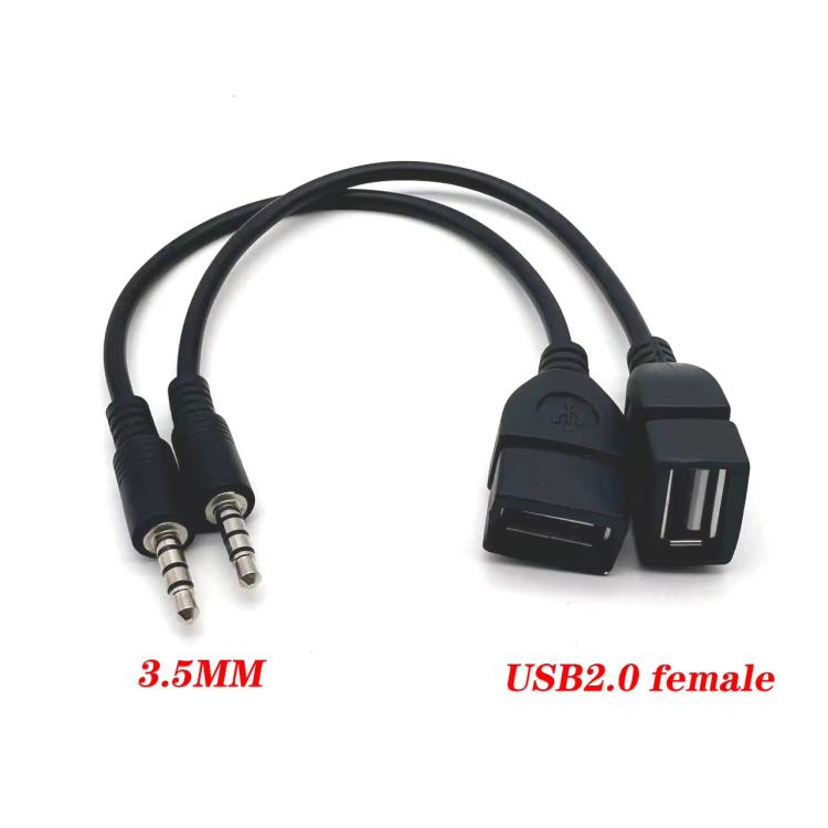 10pcs 3.5mm Male Round Head To USB 2.0 Female USB Disk Car MP3 Data Transmission Cable - Black