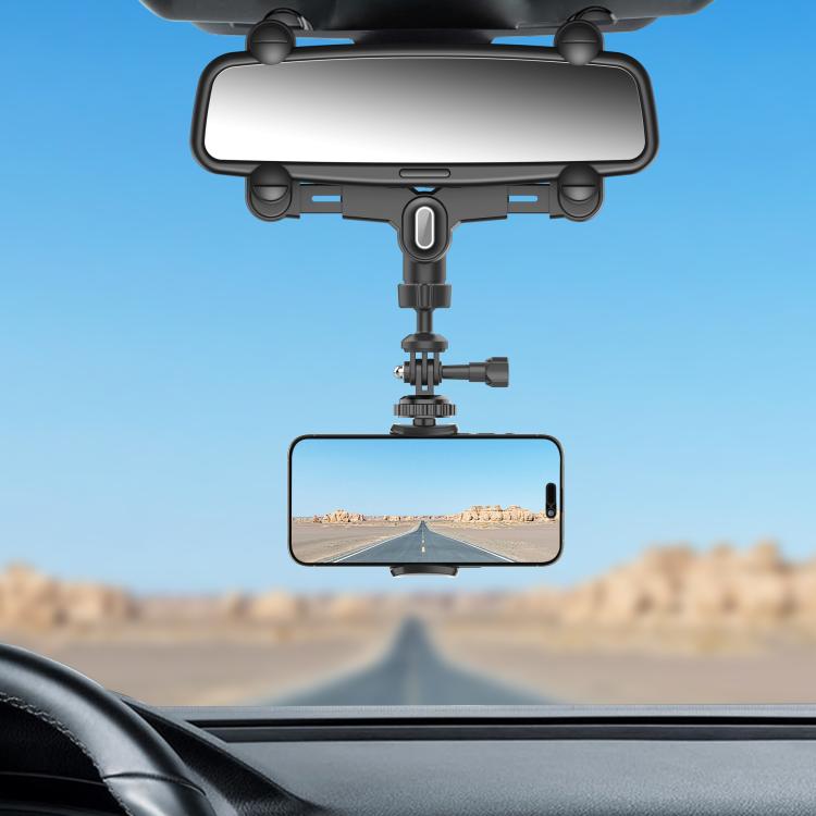 Car Rearview Mirror Bracket Camera Mobile Phone Fixing Base Accessories - With Phone Clip