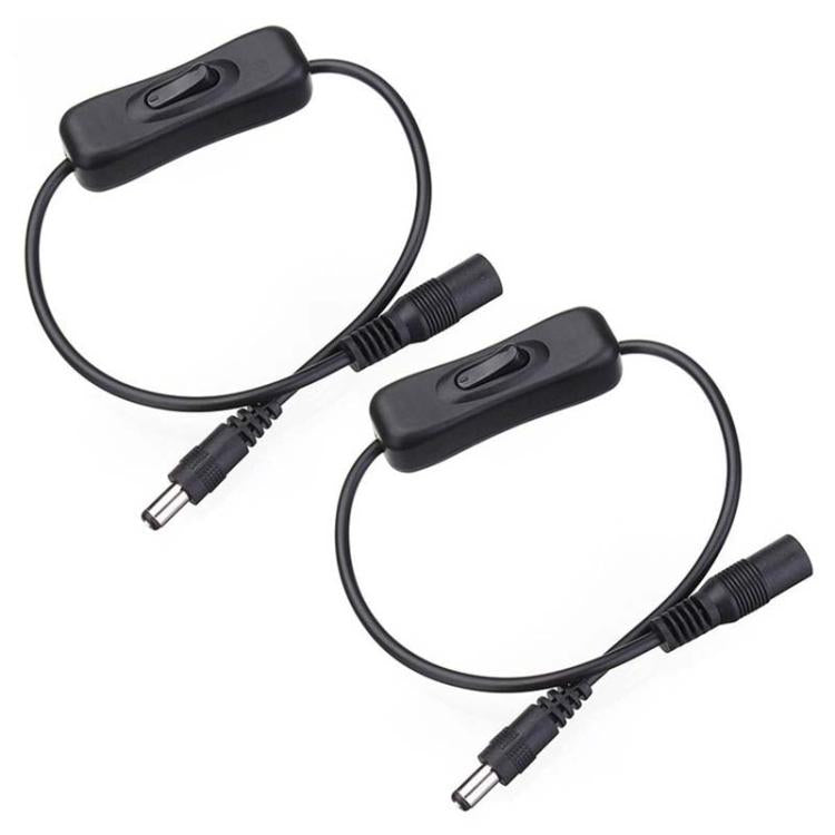 2pcs 5.5x2.1mm Male Female Connection Cable DC Switch Cable 304 Switch Power Cable - Black