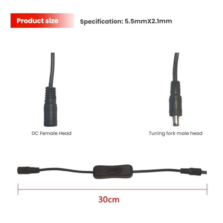 2pcs 5.5x2.1mm Male Female Connection Cable DC Switch Cable 304 Switch Power Cable - Black
