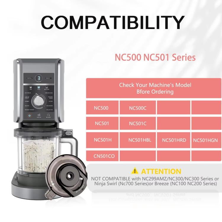 Replacement Outer Bowl Lid For Ninja NC500 Series Ice Cream Maker NC501/NC501H/NC501HBL - Black