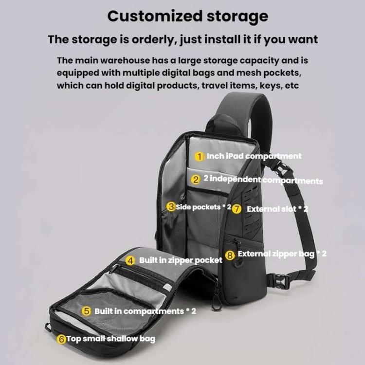 BANGE FW-227 Men Outdoor Cycling Breast Pack Crossbody Bag Large Capacity Hiking Backpack - Black