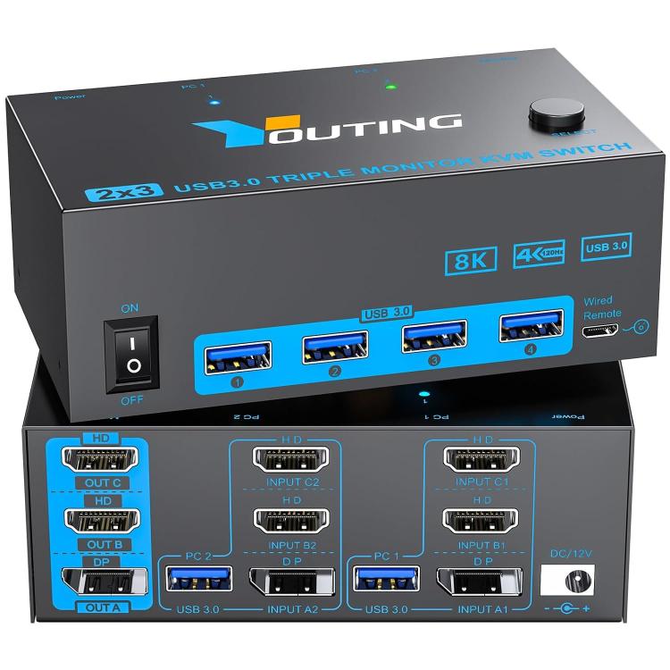 YOUTING YT-203HD 2 In 3 Out KVM USB3.0 Switch AU Plug