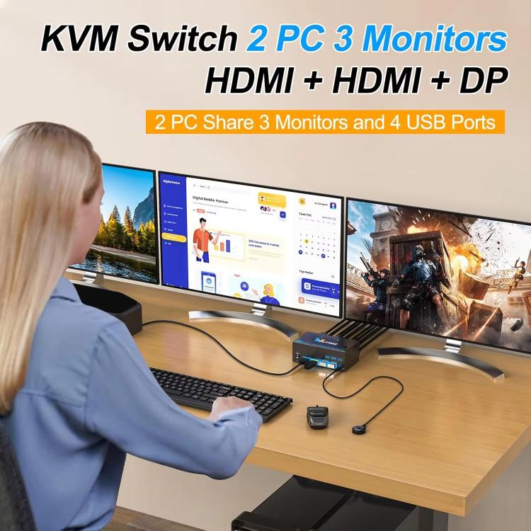 YOUTING YT-203HD 2 In 3 Out KVM USB3.0 Switch EU Plug