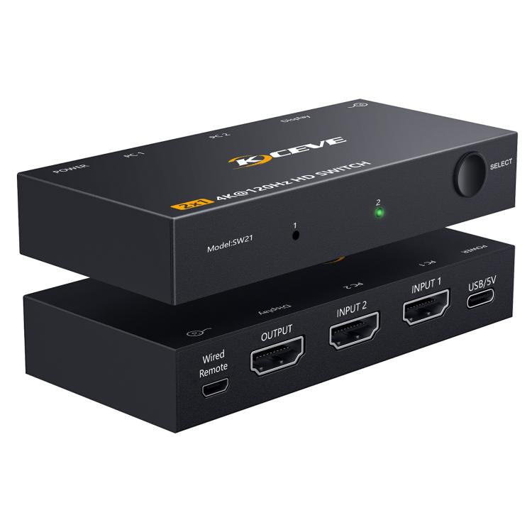 KCEVE SW21 2 In 1 Out HDMI Two-Way Switch 8K 60Hz HD Computer TV Video Splitter