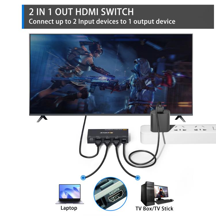 KCEVE SW21 2 In 1 Out HDMI Two-Way Switch 8K 60Hz HD Computer TV Video Splitter