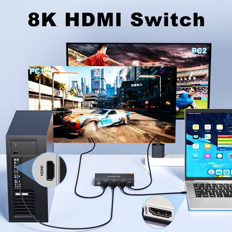 KCEVE SW21 2 In 1 Out HDMI Two-Way Switch 8K 60Hz HD Computer TV Video Splitter