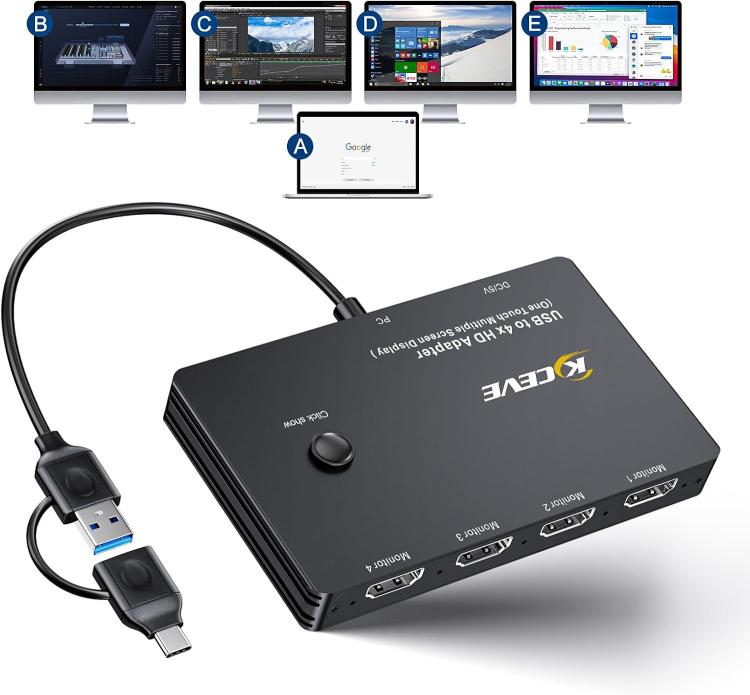 KCEVE MSTH14 USB / Type-C To 4 HDMI Port Adapter KVM Switch