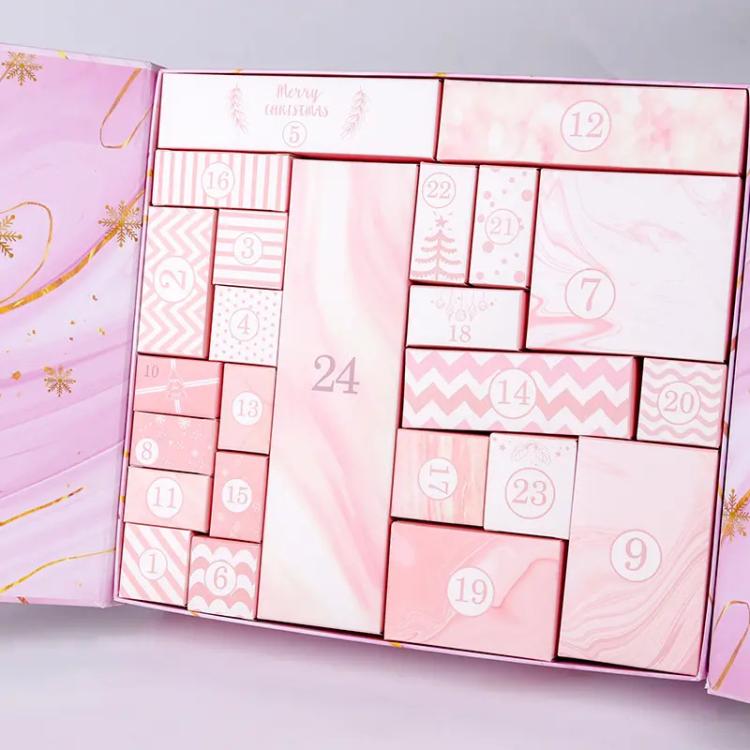 Christmas Advent Calendar Blind Box 24 Empty DIY Gift Boxes Countdown Surprise For Kids & Adults - Pink
