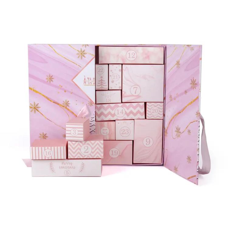 Christmas Advent Calendar Blind Box 24 Empty DIY Gift Boxes Countdown Surprise For Kids & Adults - Pink