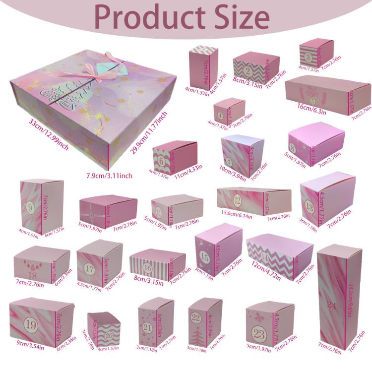 Christmas Advent Calendar Blind Box 24 Empty DIY Gift Boxes Countdown Surprise For Kids & Adults - Pink