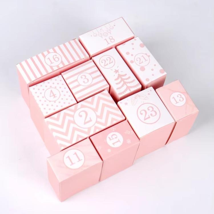Christmas Advent Calendar Blind Box 24 Empty DIY Gift Boxes Countdown Surprise For Kids & Adults - Pink