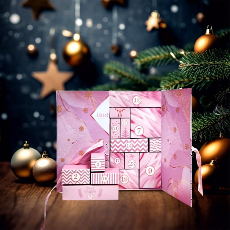 Christmas Advent Calendar Blind Box 24 Empty DIY Gift Boxes Countdown Surprise For Kids & Adults - Pink