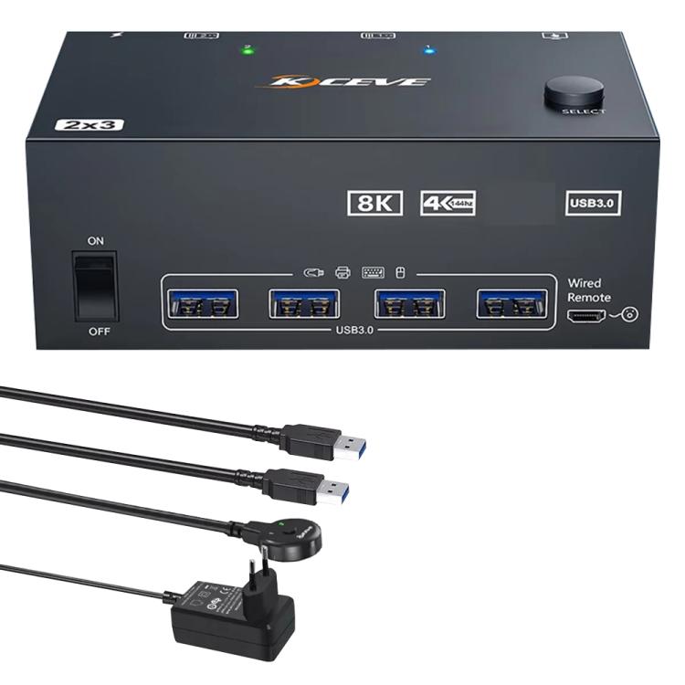 KCEVE KC-KVM204DH 2 In 4 Out 8K 60Hz KVM Switch For 2 Computer 4 Monitors EU Plug