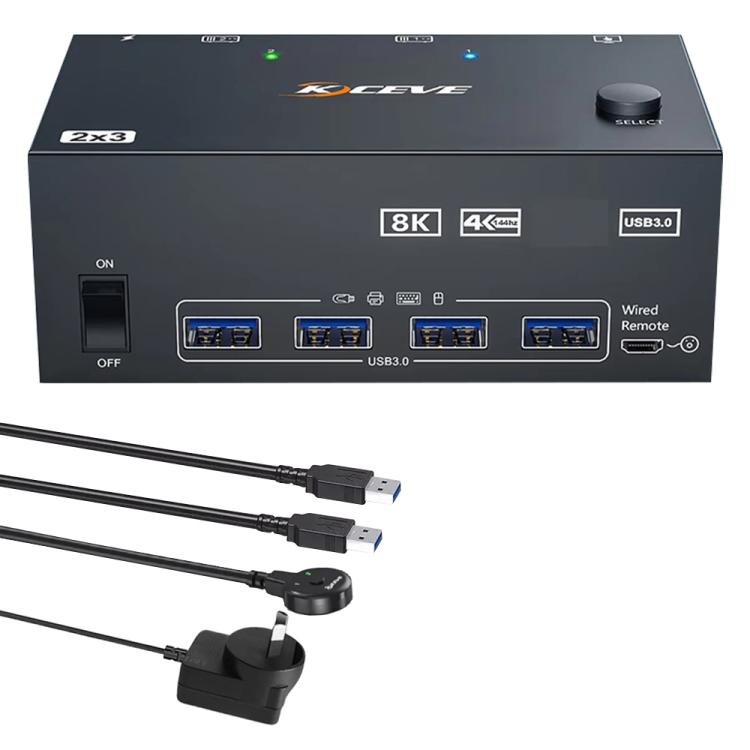 KCEVE KC-KVM204DH 2 In 4 Out 8K 60Hz KVM Switch For 2 Computer 4 Monitors AU Plug
