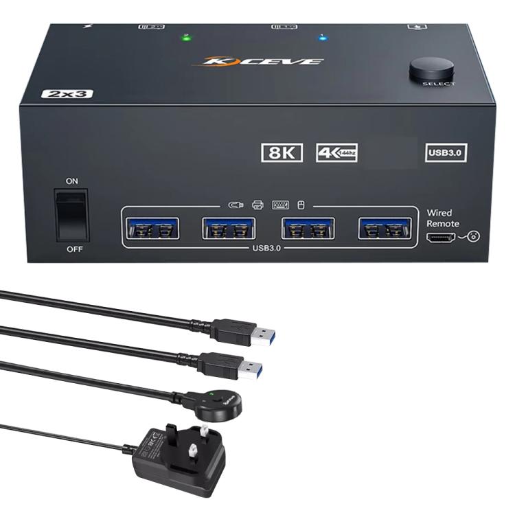 KCEVE KC-KVM204DH 2 In 4 Out 8K 60Hz KVM Switch For 2 Computer 4 Monitors UK Plug