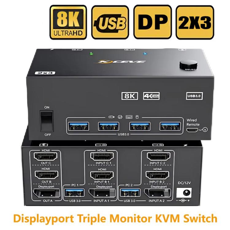 KCEVE KC-KVM204DH 2 In 4 Out 8K 60Hz KVM Switch For 2 Computer 4 Monitors US Plug