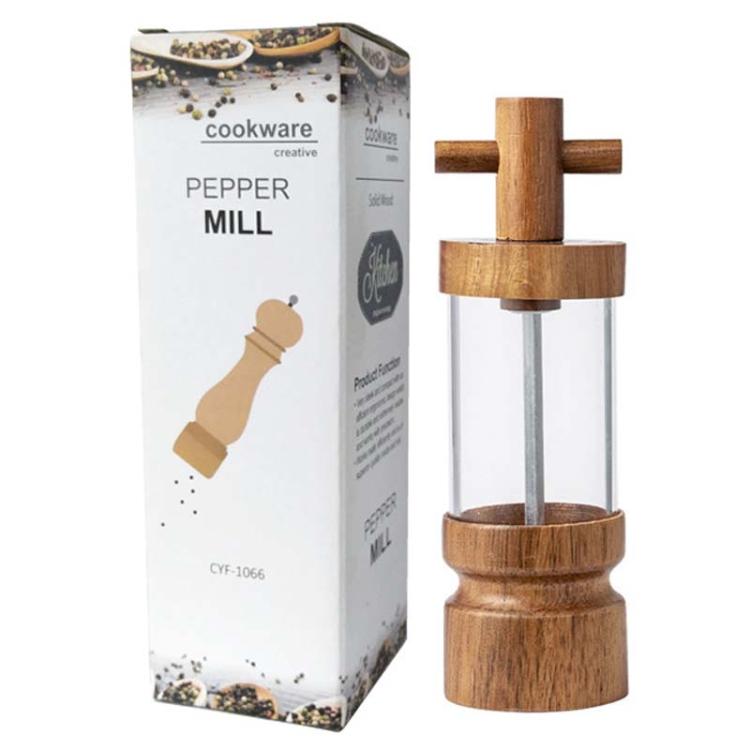 7 inch Manual Black Pepper Wood Grinder Transparent Acrylic Pepper Seasoning Bottle, Spec: Single With Box