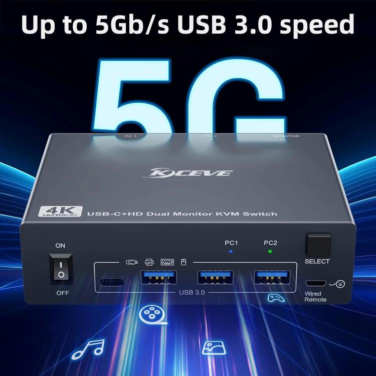 KVEVE KC-KVM202CH USB 3.0 Dual Monitor 4K 60Hz KVM Switch AU Plug