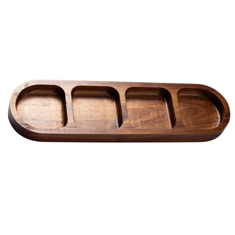 4 Grid Solid Wood Dipping Dish Beef Barbecue Hot Pot Kimchi Flavor Snack Plate