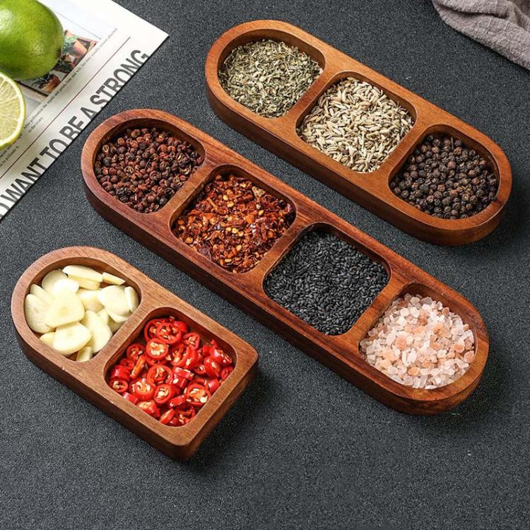 4 Grid Solid Wood Dipping Dish Beef Barbecue Hot Pot Kimchi Flavor Snack Plate
