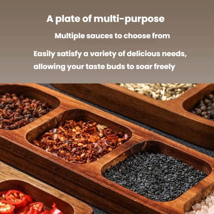 4 Grid Solid Wood Dipping Dish Beef Barbecue Hot Pot Kimchi Flavor Snack Plate