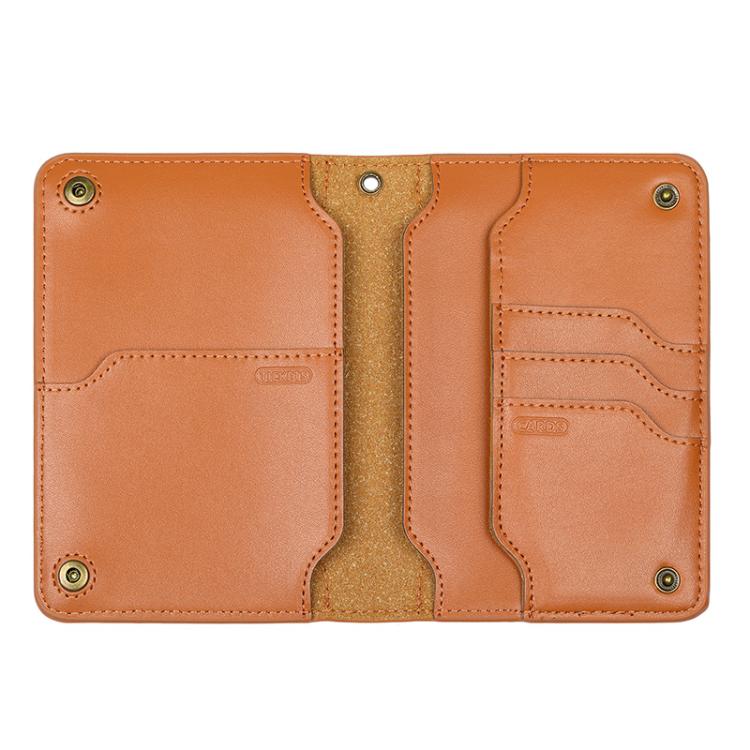 Genuine Leather Passport Card Holder ID/Boarding Pass Wallet with Card Slots & Ticket Pocket Brown