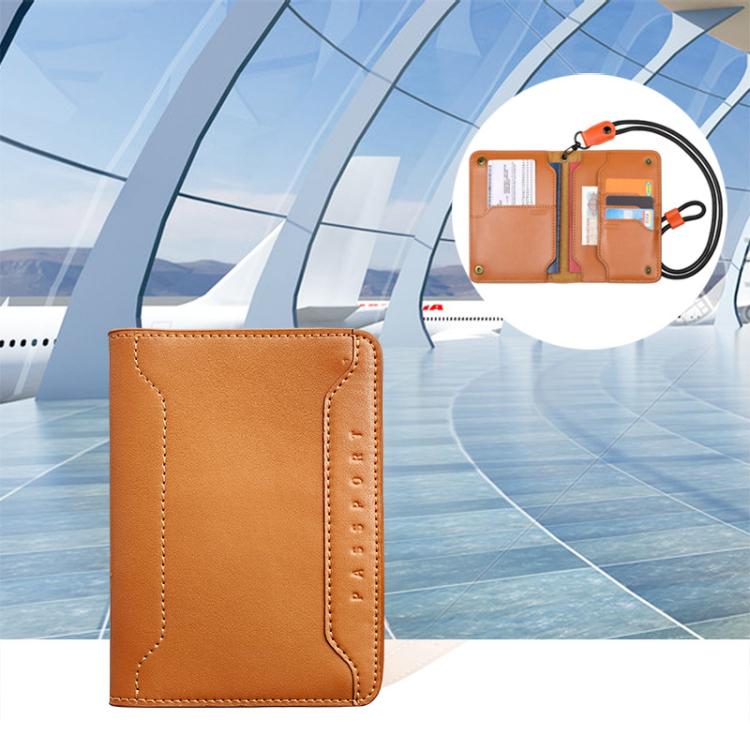 Genuine Leather Passport Card Holder ID/Boarding Pass Wallet with Card Slots & Ticket Pocket With Lanyard Black