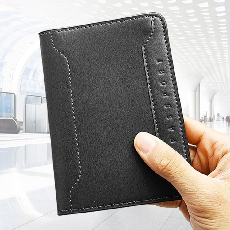 Genuine Leather Passport Card Holder ID/Boarding Pass Wallet with Card Slots & Ticket Pocket With Lanyard Black