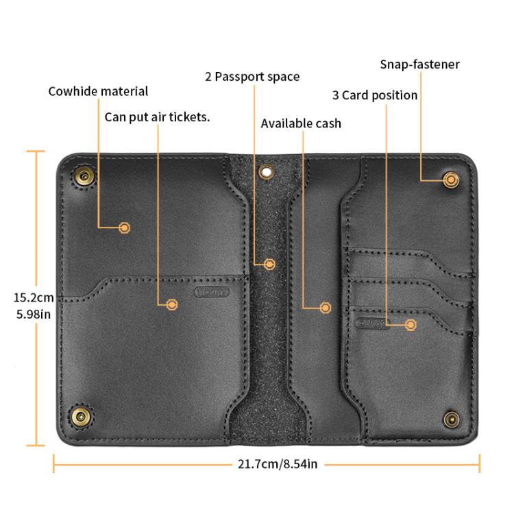 Genuine Leather Passport Card Holder ID/Boarding Pass Wallet with Card Slots & Ticket Pocket Black