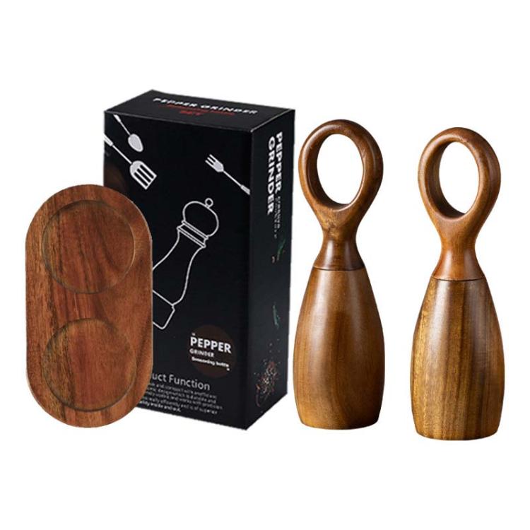 Double+Base 7 Inch Manual Acacia Wood Ceramic Core Grinder Multi Purpose Grinder