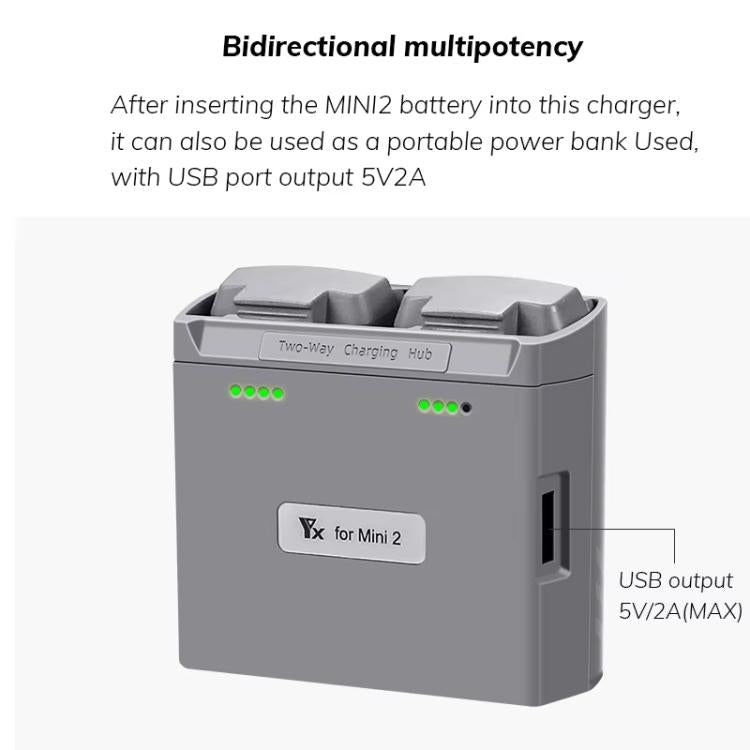 For DJI Mini 2 SE/Mini 2/Mini 4K YX Charger 2-way Battery Charging Hub - Gray