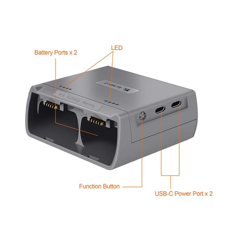 For DJI Mini 2 SE/Mini 2/Mini 4K YX Charger 2-way Battery Charging Hub - Gray