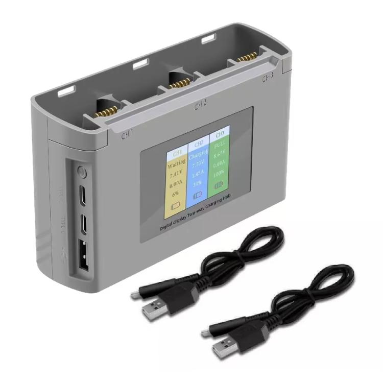 For DJI Mini 2 SE/Mini 2/Mini 4K YX 3-way Battery Charging Hub With Color Screen - Gray