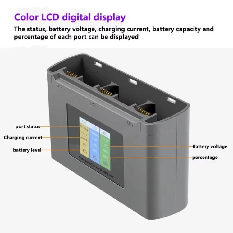 For DJI Mini 2 SE/Mini 2/Mini 4K YX 3-way Battery Charging Hub With Color Screen - Gray