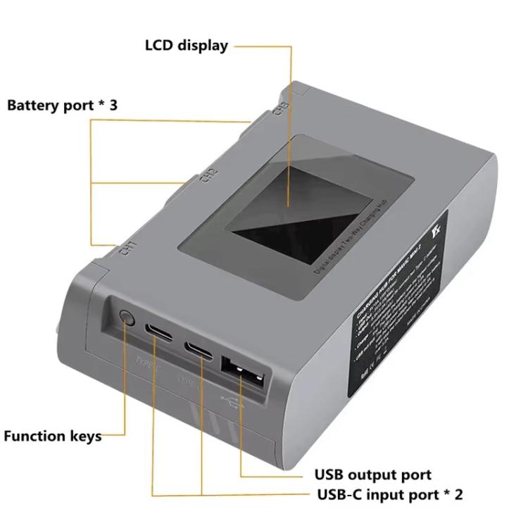 For DJI Mini 2 SE/Mini 2/Mini 4K YX 3-way Battery Charging Hub With Color Screen - Gray