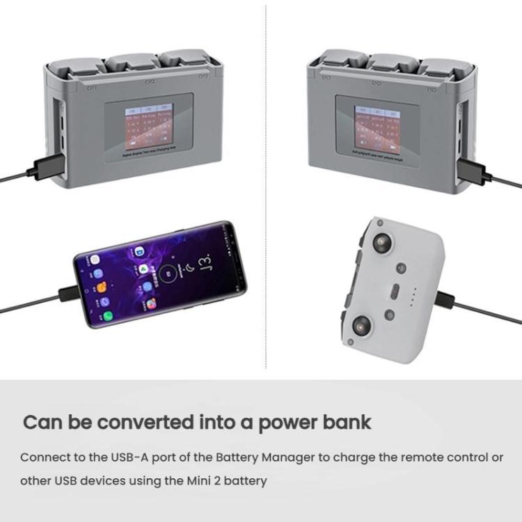 For DJI Mini 2 SE/Mini 2/Mini 4K YX 3-way Battery Charging Hub With Color Screen - Gray