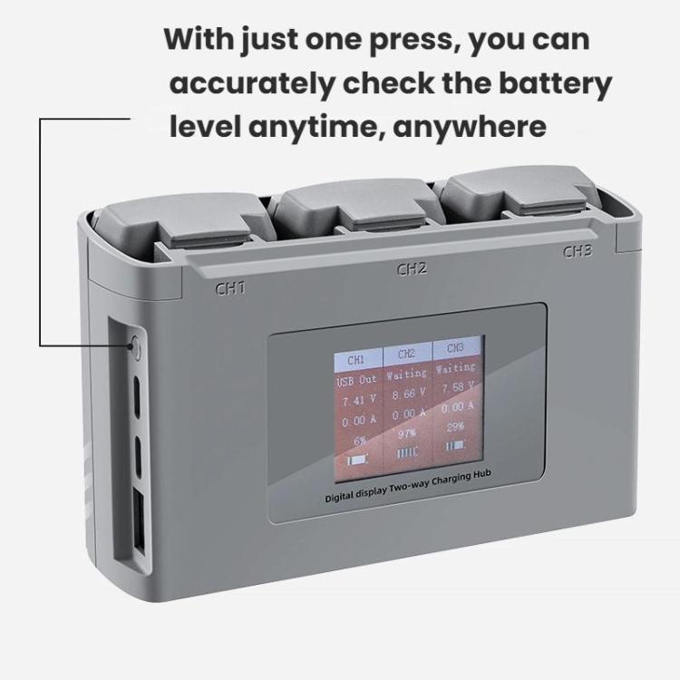 For DJI Mini 2 SE/Mini 2/Mini 4K YX 3-way Battery Charging Hub With Color Screen - Gray
