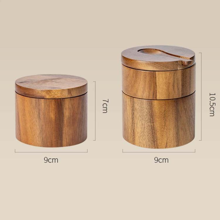Double Layer Wooden Salt Jar Storage Box Seasoning Jar With Lid And Spoon
