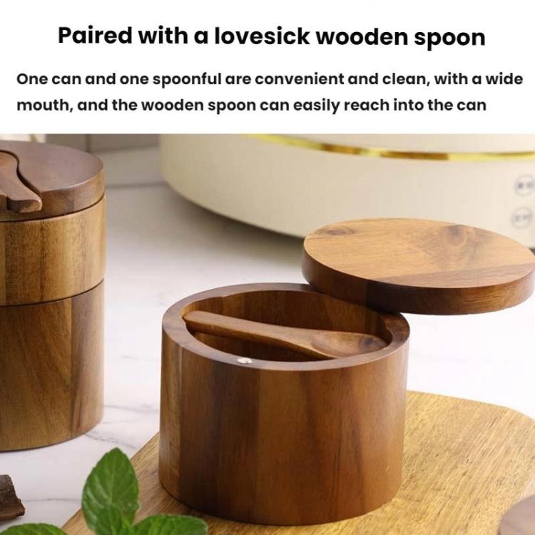 Double Layer Wooden Salt Jar Storage Box Seasoning Jar With Lid And Spoon