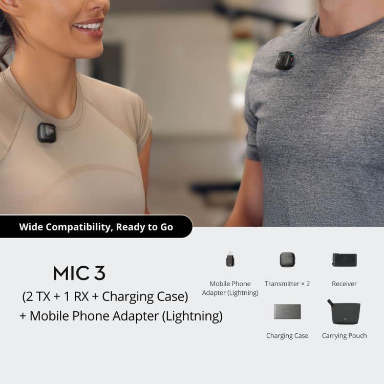 Original  2 TX + 1 RX + Charging Case + 8 Pin Phone Adapter For DJI Mic 3