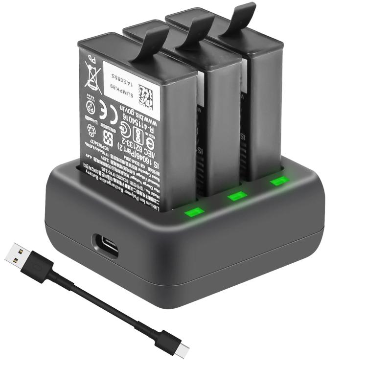 For DJI Osmo Action 4/Action 3 YX 3-Slot Battery Charger Hub Compact Charging Station - Black