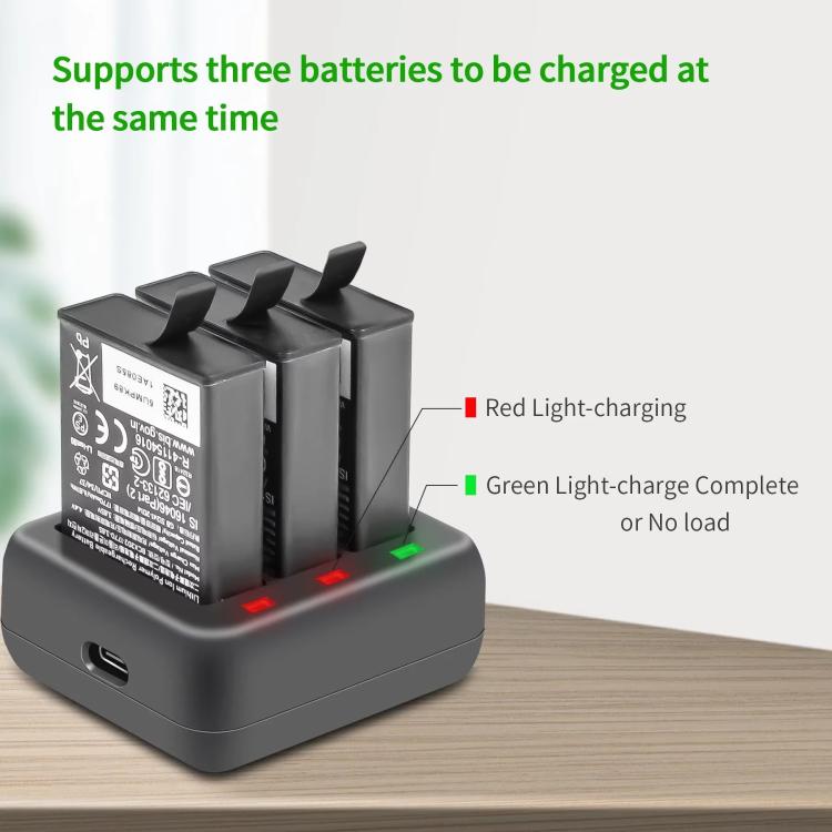 For DJI Osmo Action 4/Action 3 YX 3-Slot Battery Charger Hub Compact Charging Station - Black