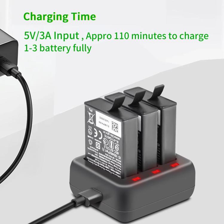 For DJI Osmo Action 4/Action 3 YX 3-Slot Battery Charger Hub Compact Charging Station - Black