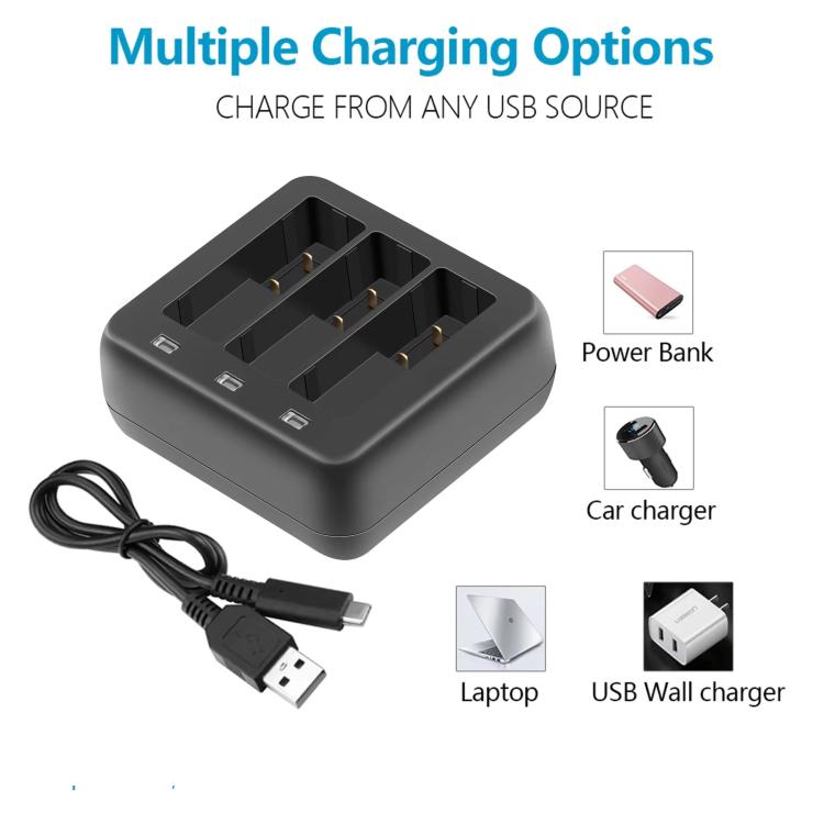 For DJI Osmo Action 4/Action 3 YX 3-Slot Battery Charger Hub Compact Charging Station - Black